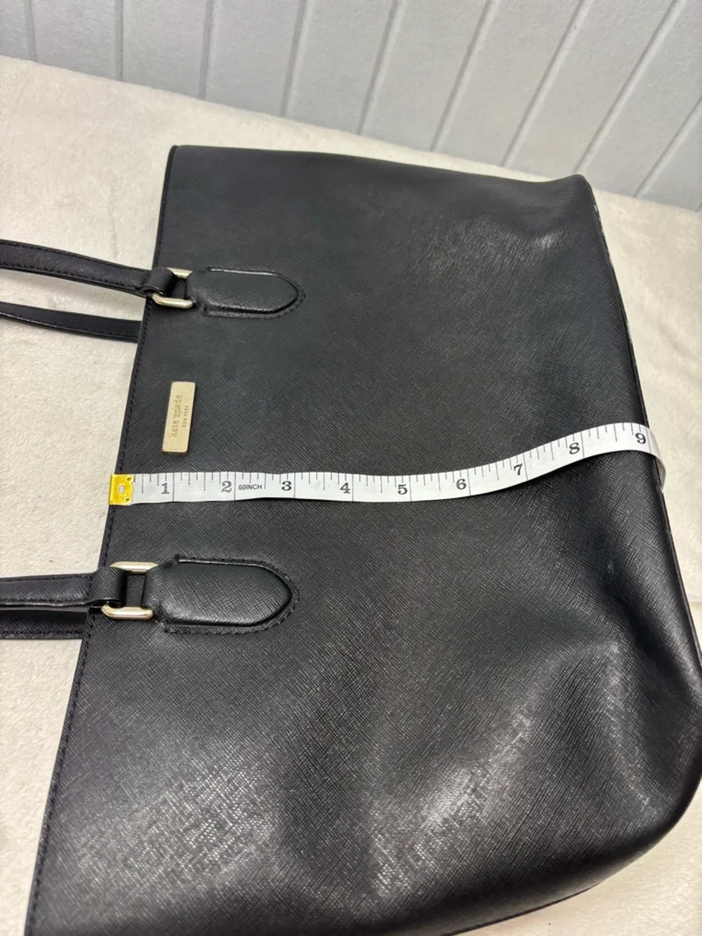 Kate Spade New York  Leather Cow Black Saffiano Tote with Gold Plaque‎